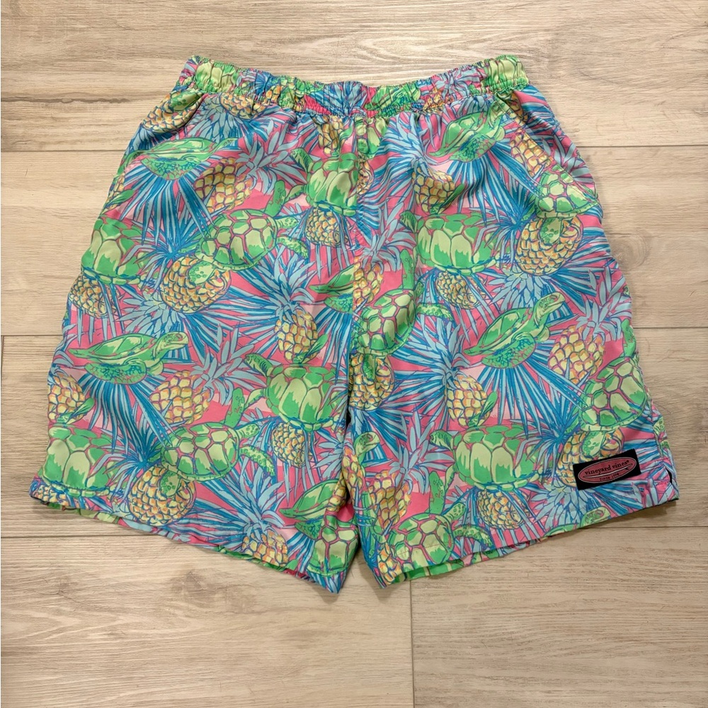 Vineyard Vines Men's Tropical Turtle & Pineapple Swim Shorts — Pink, Green, Blue